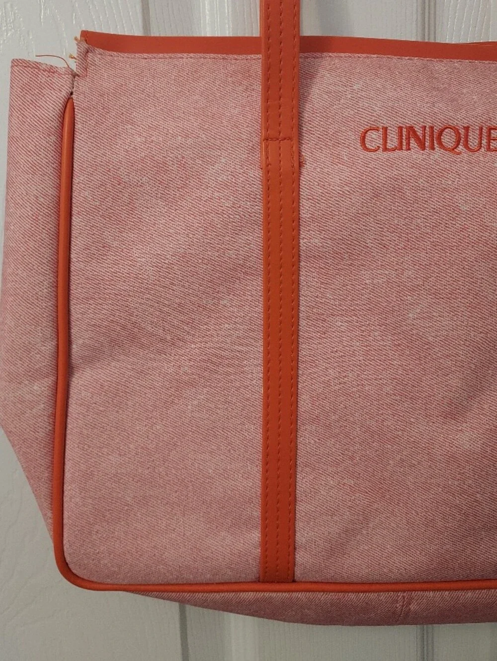 Clinique Pink Canvas Tote with Orange Trim and Straps